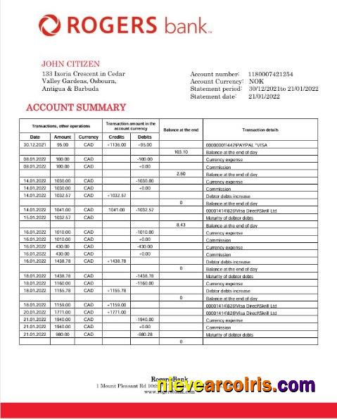 Canada Rogers bank statement